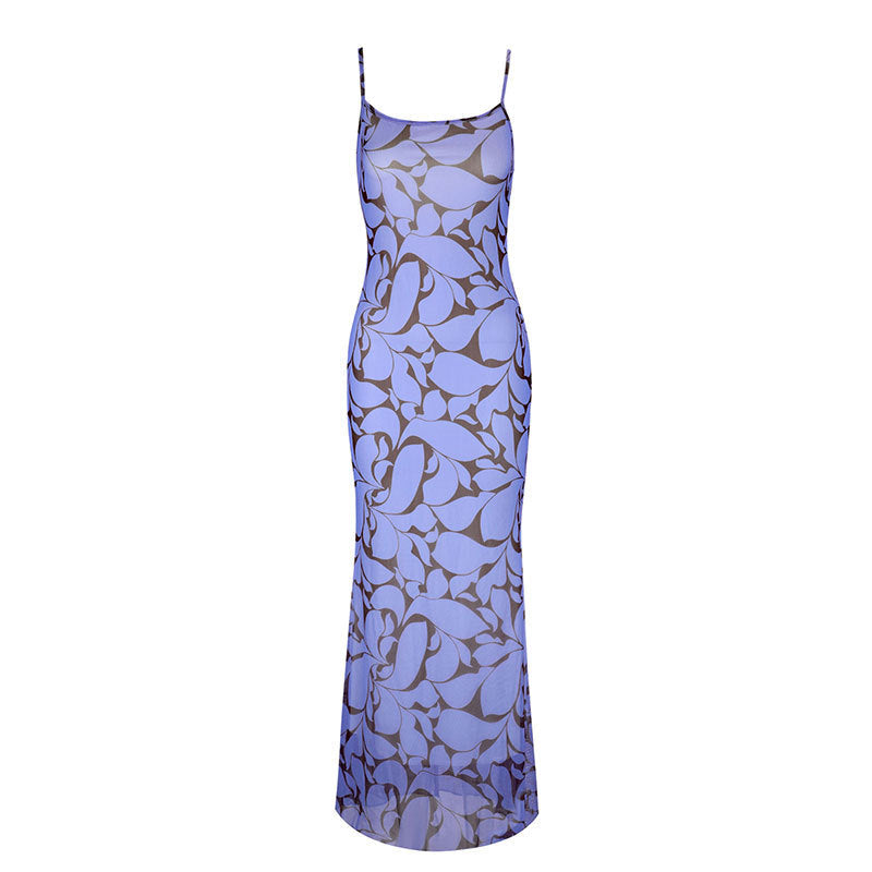 Abstract Print Bodycon Maxi Dress with Spaghetti Straps