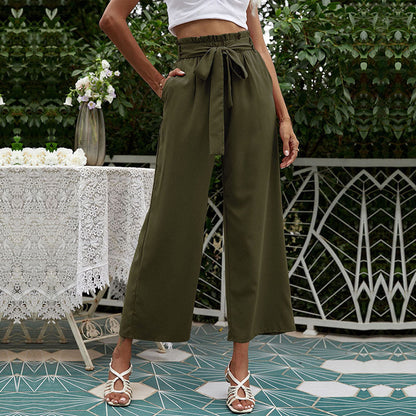 Wide-Leg Paperbag Waist Pants with Self-Tie Belt