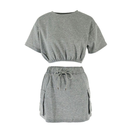 Glitter Cropped T-Shirt and Mini Skirt Set with Cargo Pockets