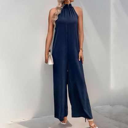 Solid Wide-Leg Jumpsuit with Halter Neck