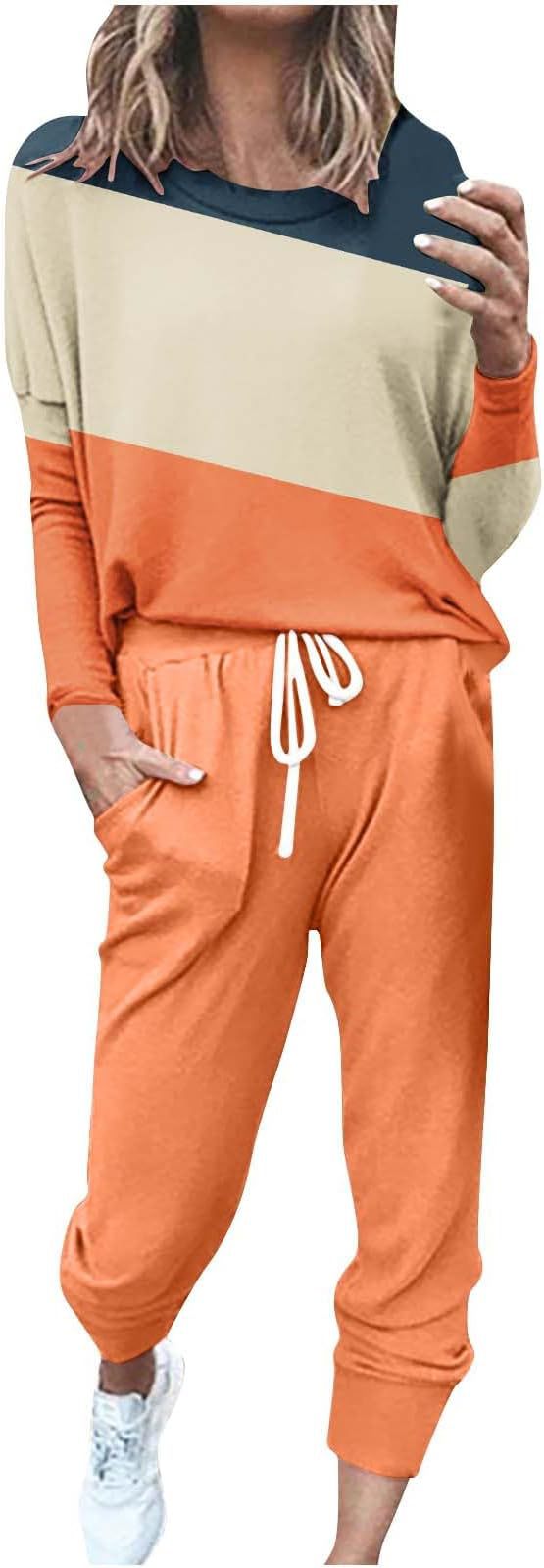 Spliced Long Sleeve Loungewear Set with Jogger Pants