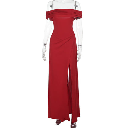 Off-the-Shoulder Bodycon Maxi Dress with High Slit