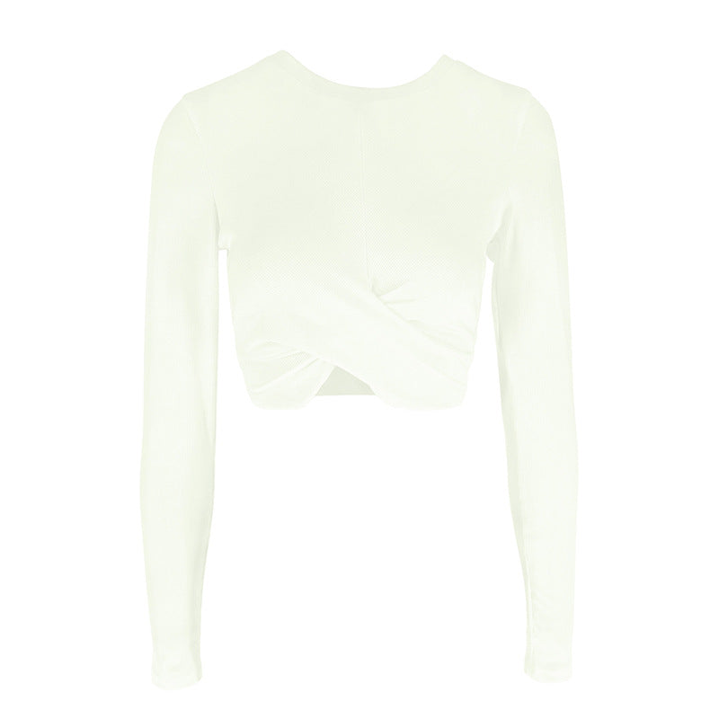 Slim Fit Ribbed Long Sleeve Top with Cross Front Detail