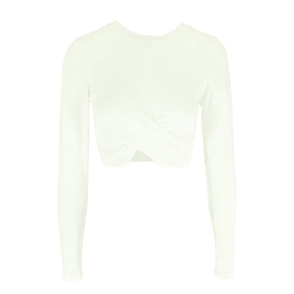 Slim Fit Ribbed Long Sleeve Top with Cross Front Detail
