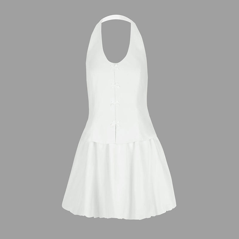 Halter Neck Dress with Bow Front and Bubble Mini Skirt