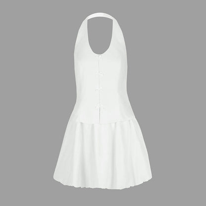 Halter Neck Dress with Bow Front and Bubble Mini Skirt