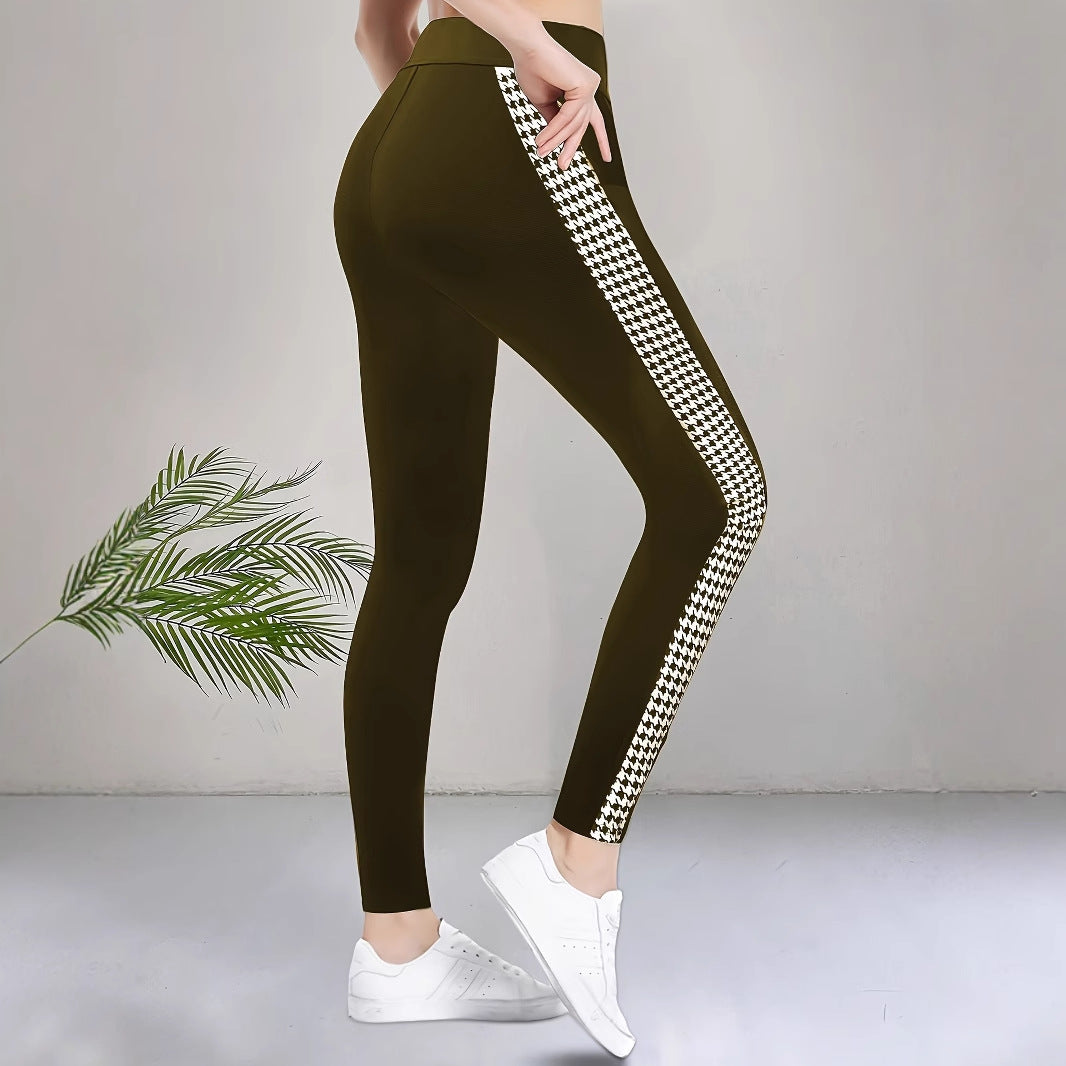 High-Waist Leggings with Houndstooth Side Stripe