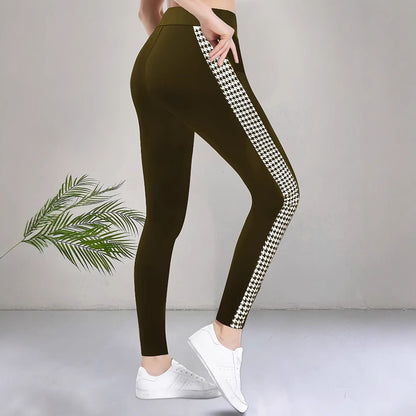 High-Waist Leggings with Houndstooth Side Stripe