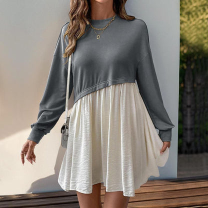 Color Block Loose Dress with Spliced Layered Design