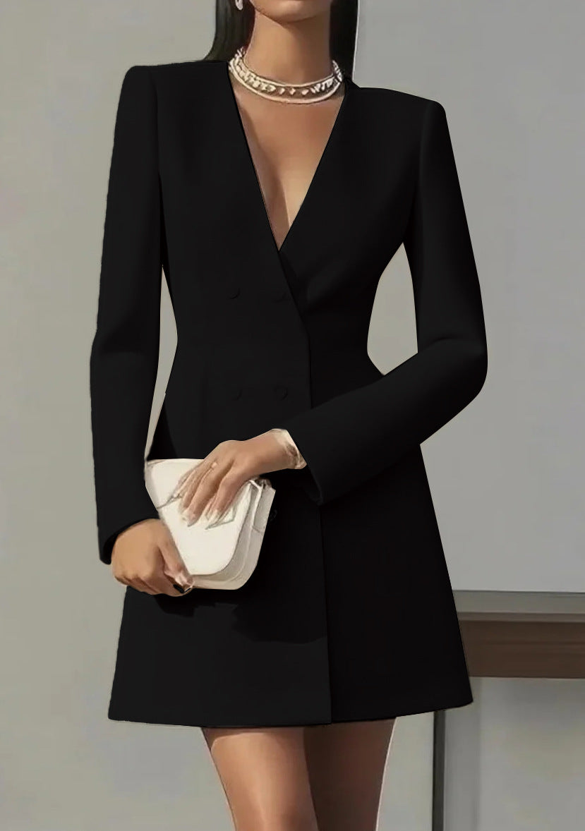 Blazer Mini Dress with Double-Breasted V-Neck