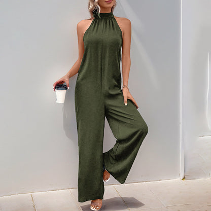 Solid Wide-Leg Jumpsuit with Halter Neck