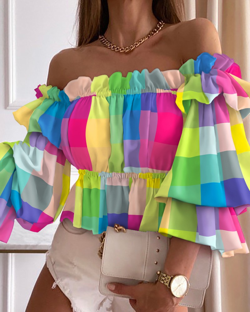 Printed Off-the-Shoulder Blouse with Peplum Hem