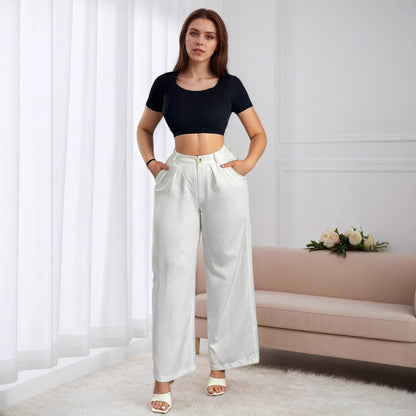 High-Waist Wide-Leg Pants with Drape Fabric