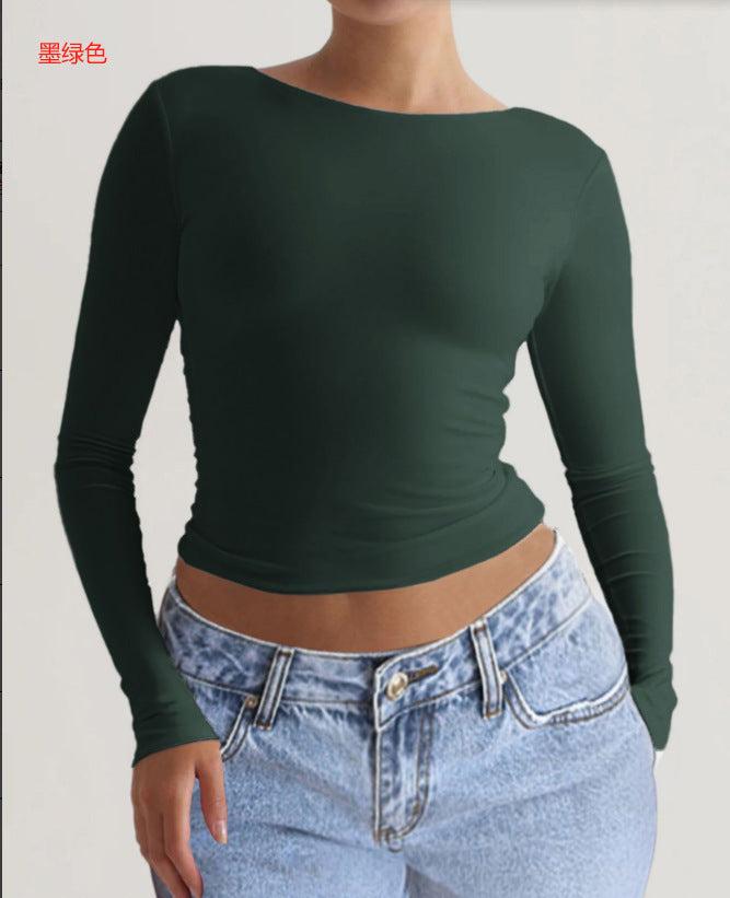 Bodycon Long Sleeve Knit Top with Square Back