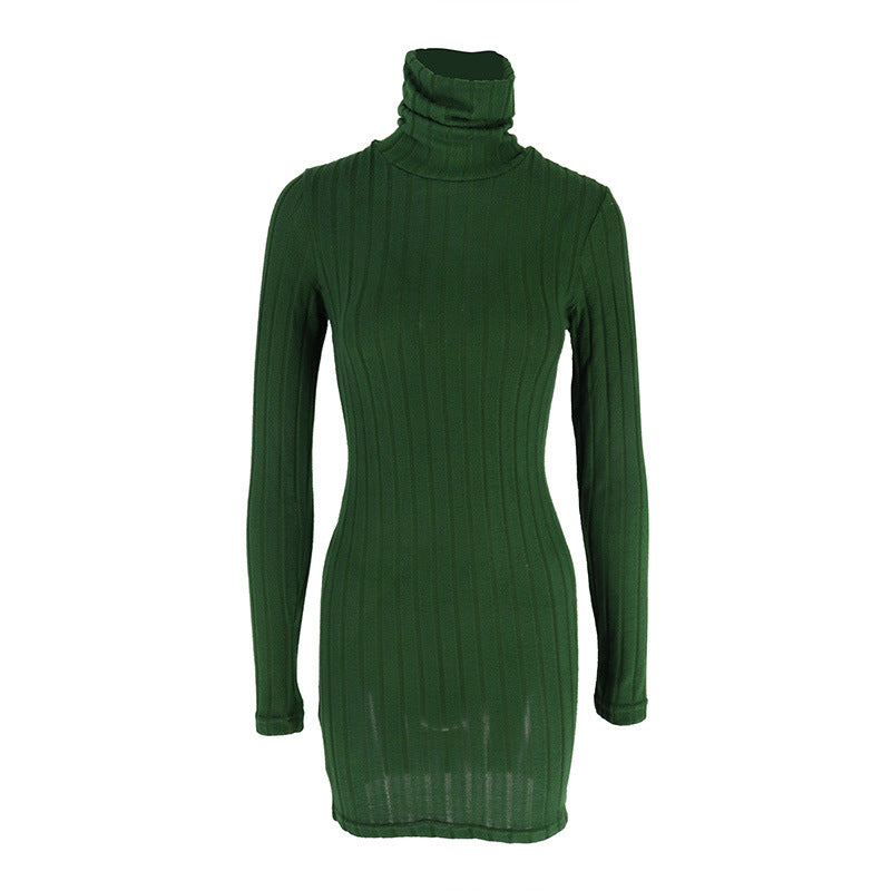 Ribbed Bodycon Mini Dress with High Neck and Long Sleeves
