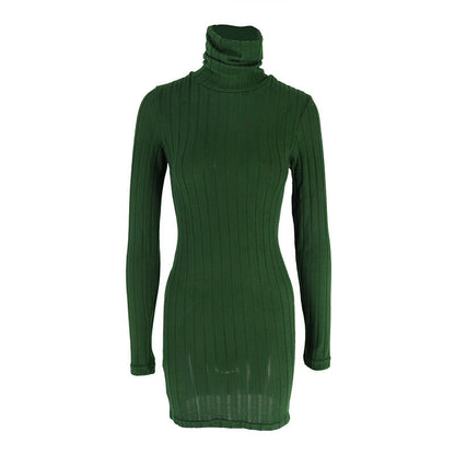 Ribbed Bodycon Mini Dress with High Neck and Long Sleeves