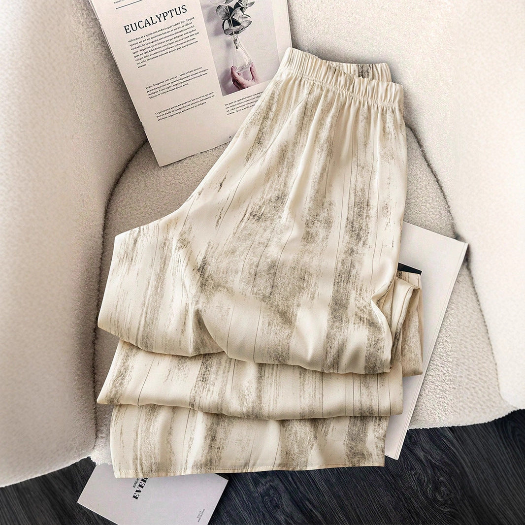 High-Waist Wide-Leg Pants with Vertical Brushstroke Print