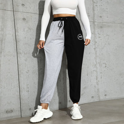 Color-Block High-Waist Joggers with Drawstring