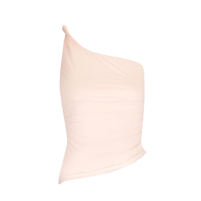 Solid Bodycon Cropped One-Shoulder Top with Draped Detail