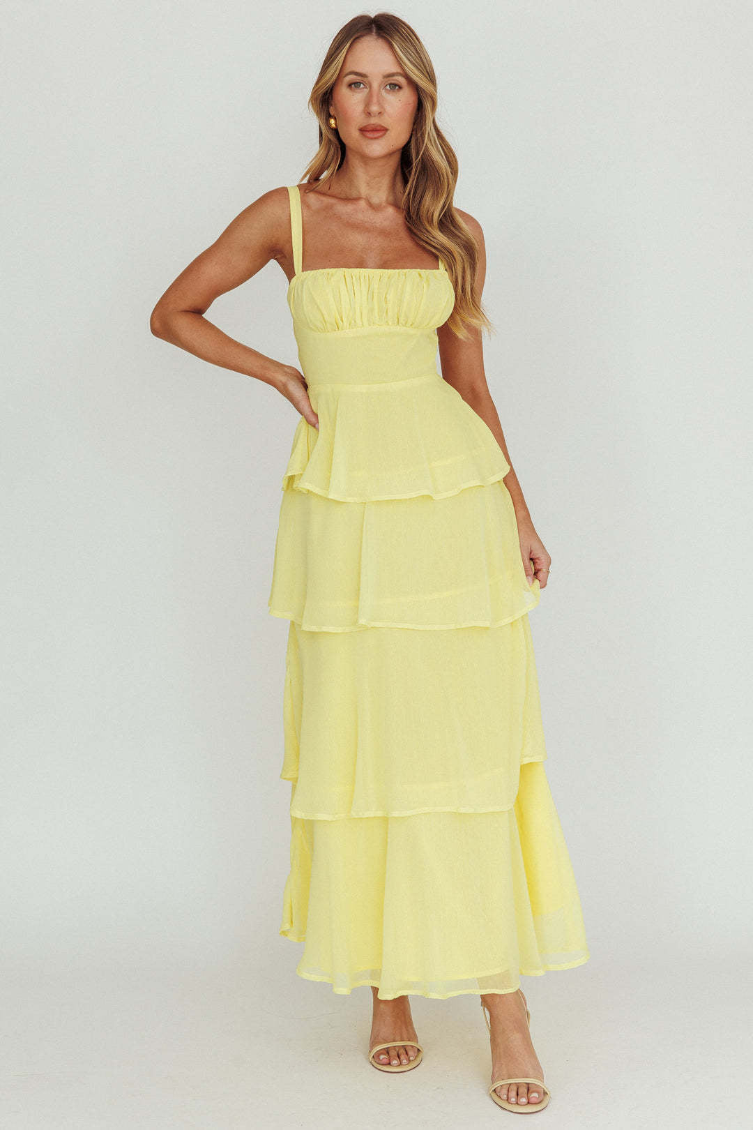 Tiered Midi Dress with Ruched Bodice and Backless Tie