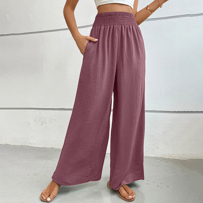 Casual Wide-Leg Trousers with High Smocked Waist