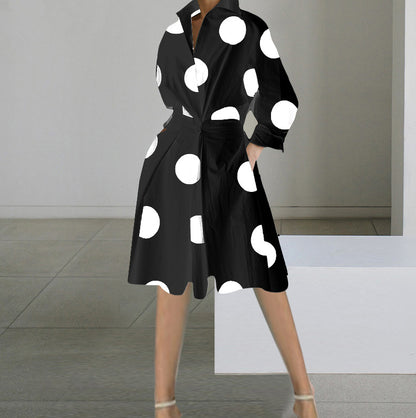 Printed A-Line Midi Dress with V-Neck and Long Sleeves
