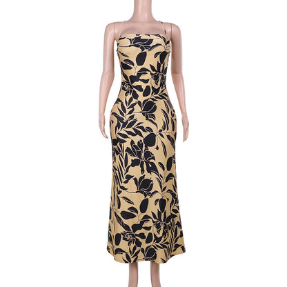 Printed Backless Sling Dress Sexy Summer
