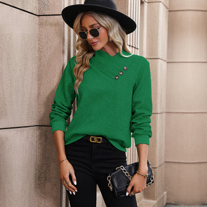 Textured Knit Pullover with Buttoned Overlap V-Neck