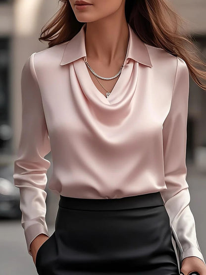 Long Sleeve Blouse with Draped Cowl Neck