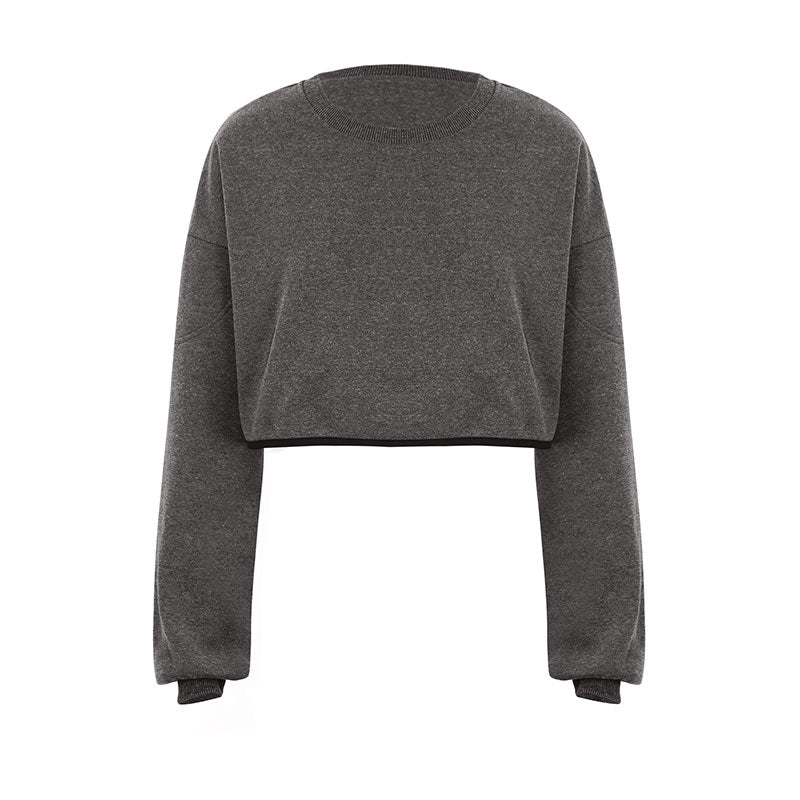 Loose Fit Cropped Sweatshirt with Round Neck