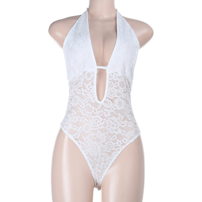 Lace Halterneck Jumpsuit with Plunging V-Neck and Cut-Out