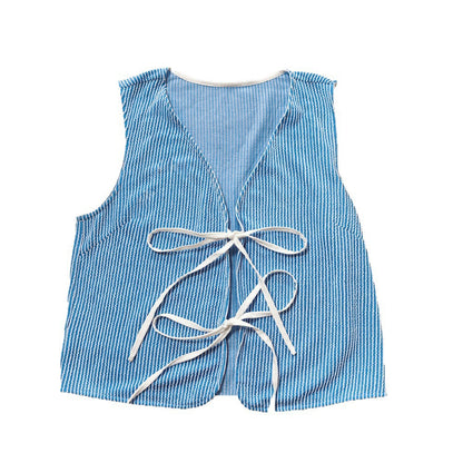 Striped Slim-Fit Knit Vest with Front Tie Detail