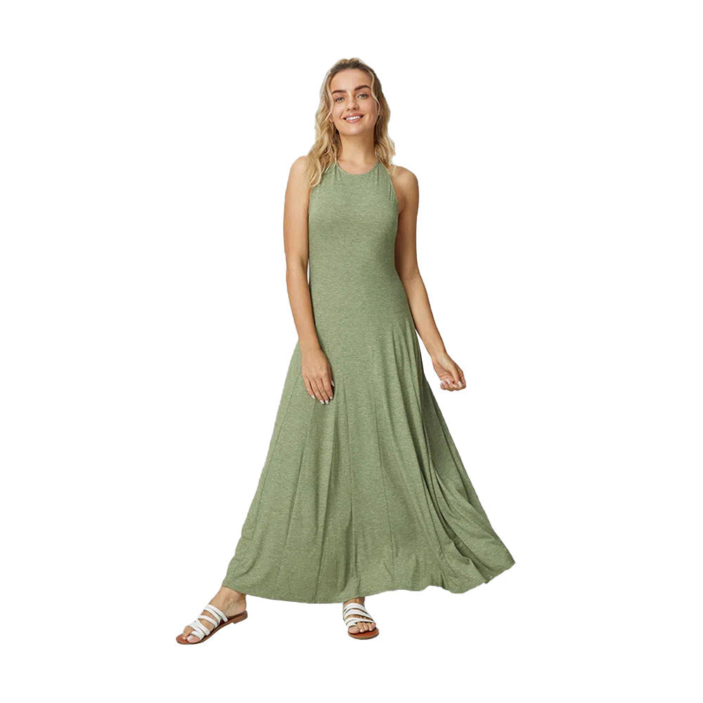 A-Line Knit Maxi Dress with Racerback and High Waist