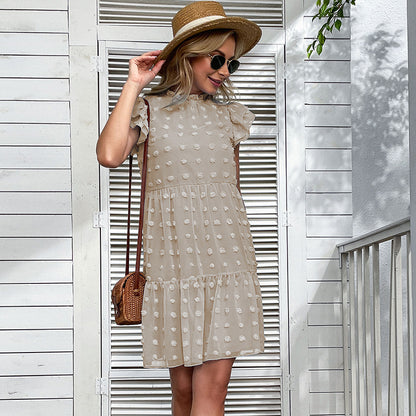 A-Line Swiss Dot Chiffon Dress with Flutter Sleeves