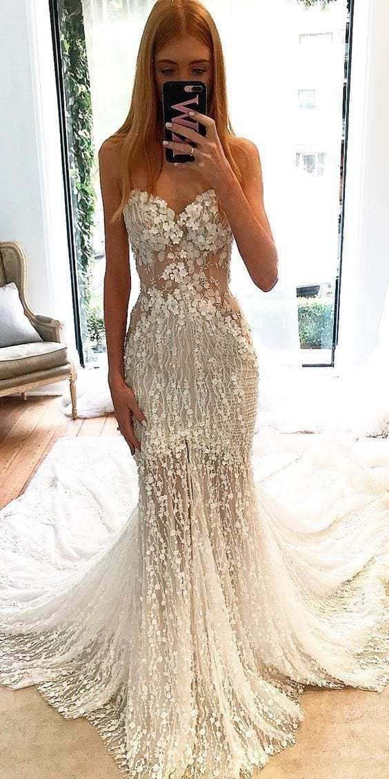 Strapless Mermaid Dress with Illusion Bodice and Lace