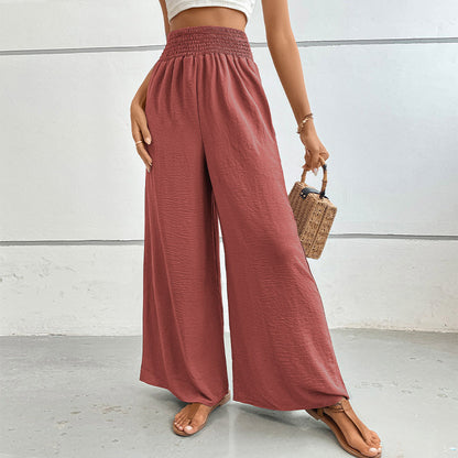 Casual Wide-Leg Trousers with High Smocked Waist