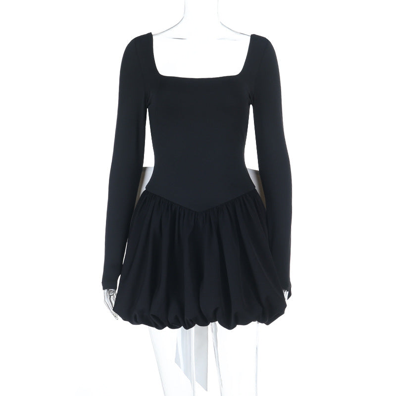 Square Neck Bubble Mini Dress with Contrast Back Bow