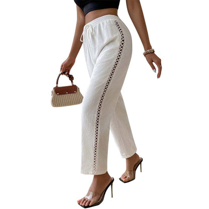 Straight-Leg Cropped Pants with Lattice Side Detail