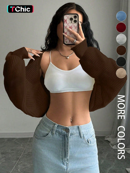 Loose-Fit Knit Shrug Cardigan with Long Sleeves