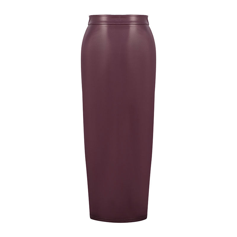 Sheath Midi Skirt in Faux Leather with Slit