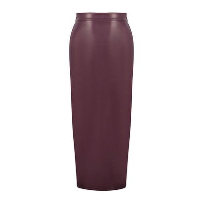 Sheath Midi Skirt in Faux Leather with Slit