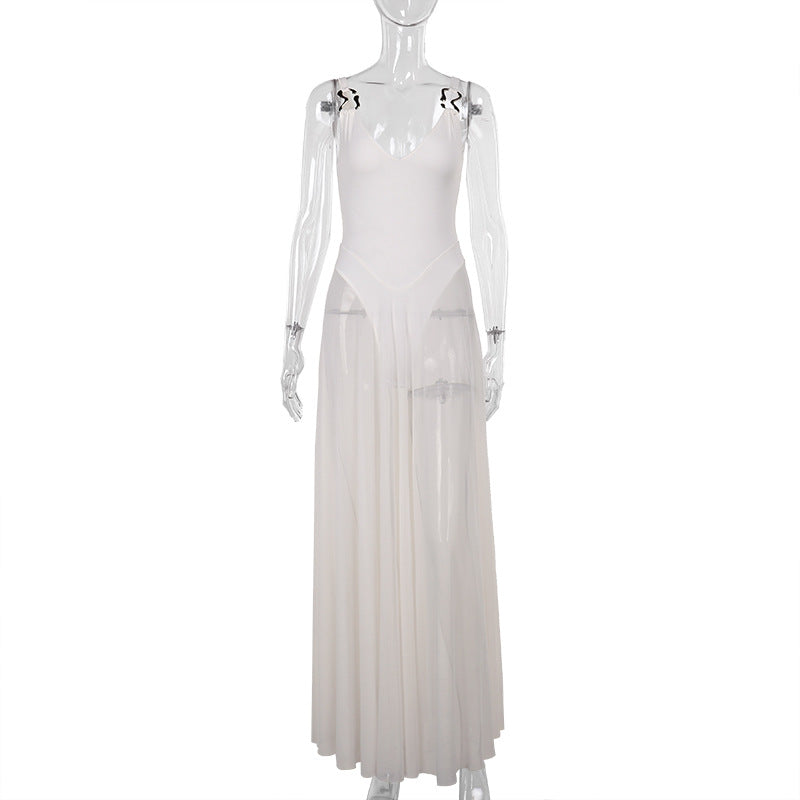 A-Line Maxi Dress with Leopard Print and Sheer Pleated Skirt