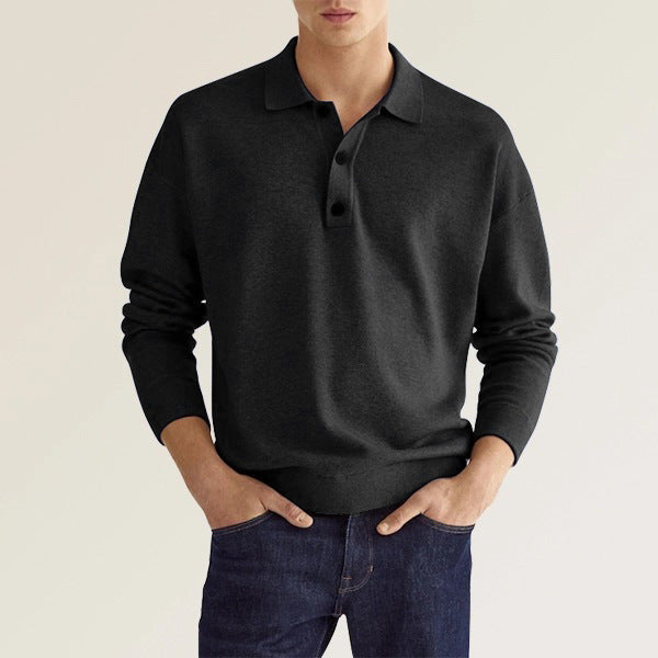 Long-Sleeve Knit Polo Shirt with Button Placket