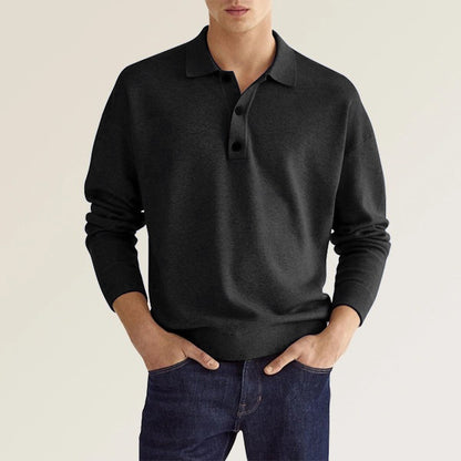 Long-Sleeve Knit Polo Shirt with Button Placket