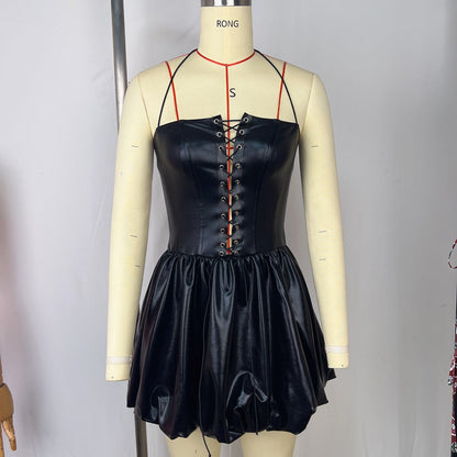 Lace-Up Corset Mini Dress with Bubble Skirt