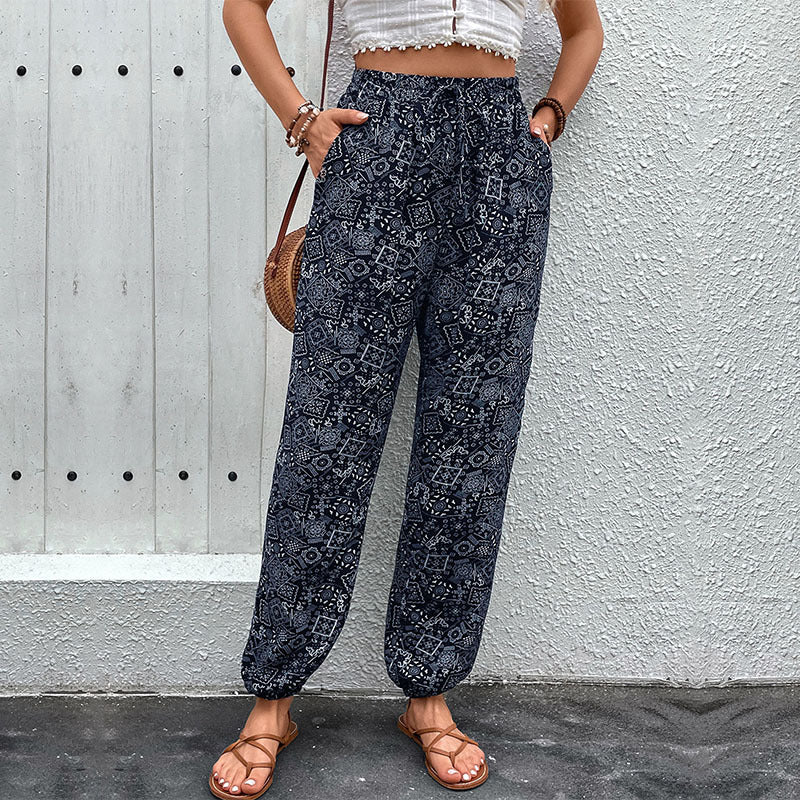Ethnic Printed Jogger Pants with High Waist and Drawstring