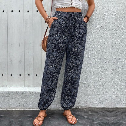 Ethnic Printed Jogger Pants with High Waist and Drawstring