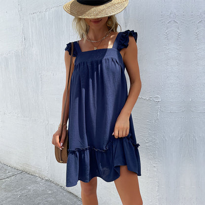 A-Line Mini Dress with Ruffle Details and Square Neck