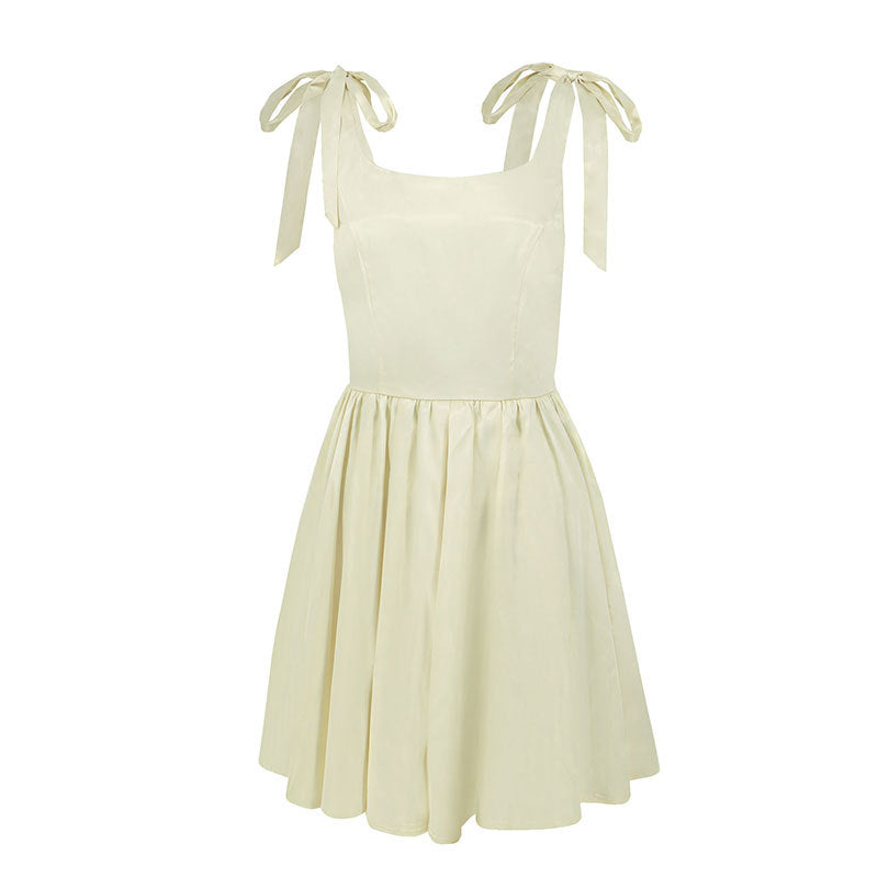Satin Fit & Flare Mini Dress with Shoulder Ties