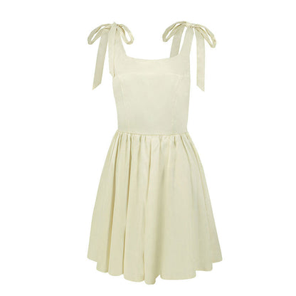 Satin Fit & Flare Mini Dress with Shoulder Ties